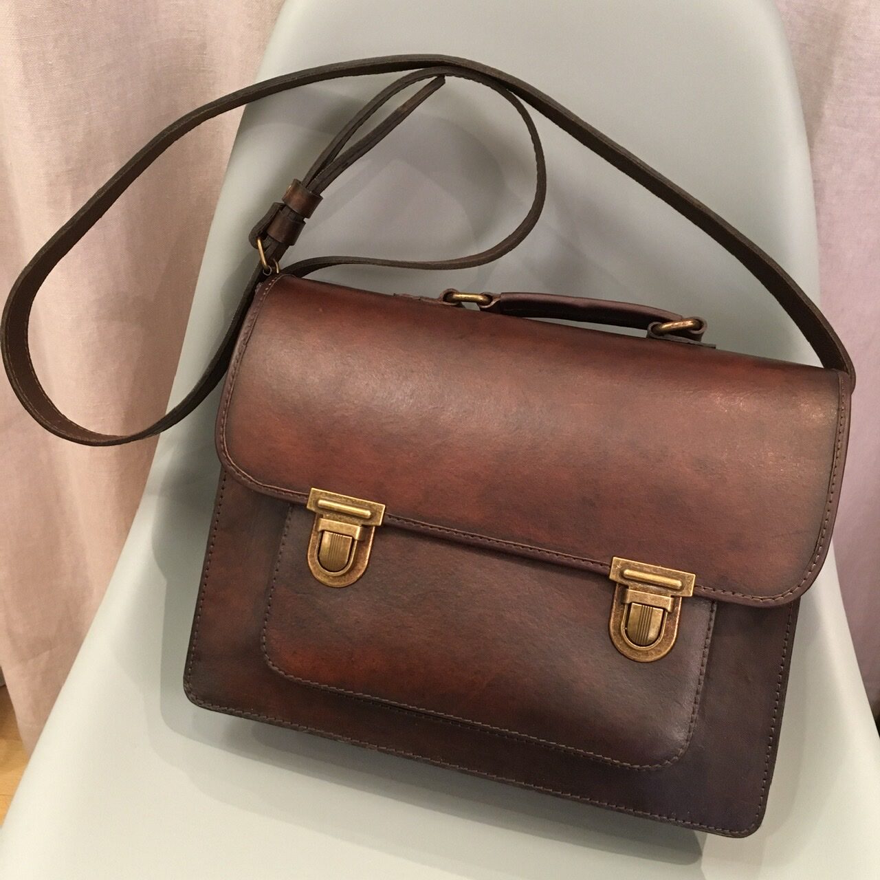 Beara Beara Leder Umhänge Tasche Satchel, Santa Anna klein, vintage braun